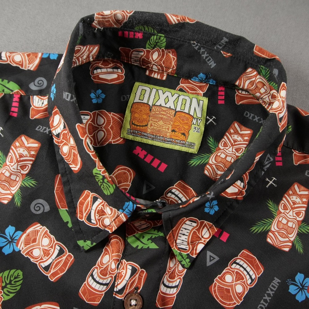 Dixxon Tiki Mask Tropical Aloha Vacation Shirt Men 3XL Black Short Sleeve D-Lite